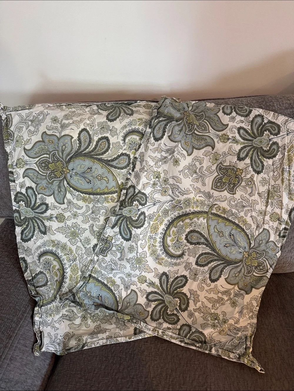 Pottery Barn Charlie Paisley Duvet Cover w Shams Cream, Sage Green, & Light Blue